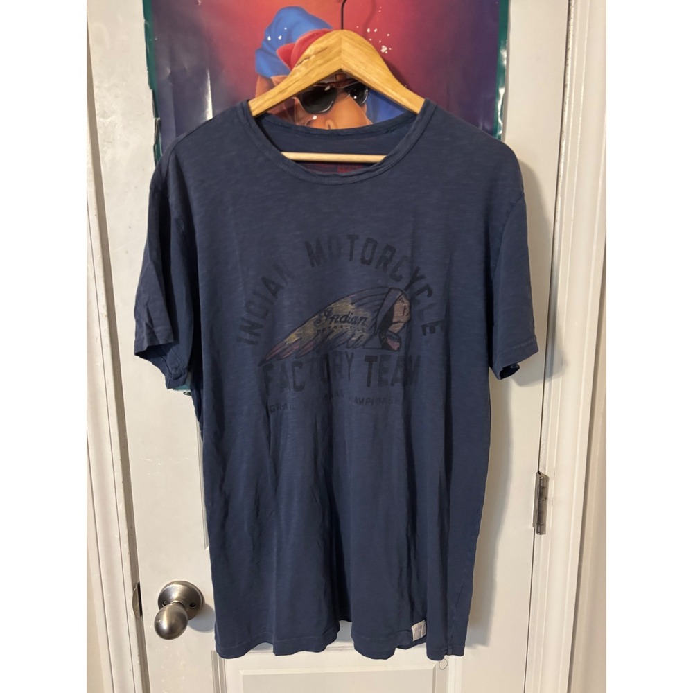 Indian Motorcycle Factory Team Graphic T-Shirt Mens XL Blue Slub Cotton USA Made